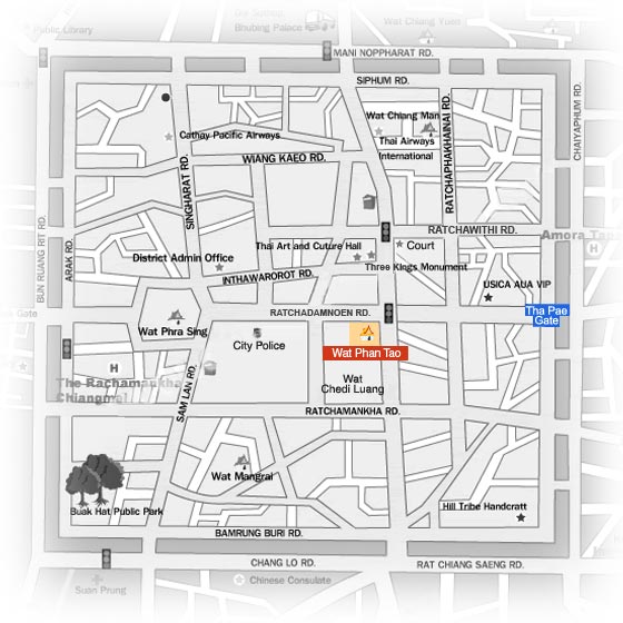 Map of Wat Phan Tao temple in Old City, Chiang Mai, Thailand