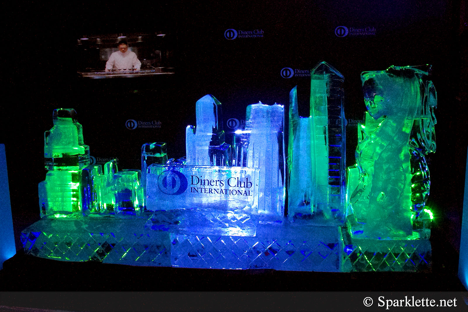 Ice sculpture in the shape of Singapore's skyline and Merlion