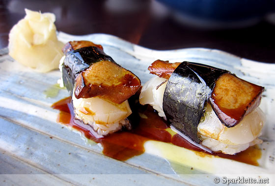 Foie gras & scallop sushi