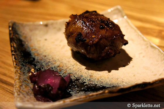 Buta Niku Maki Onigiri (grilled Kurobuta pork rice ball)