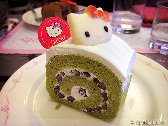 Green tea with red bean Swiss roll at Hello Kitty Sweets Cafe in Taipei, Taiwan