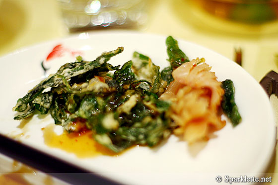 Crispy Kang Kong topped with cuttlefish