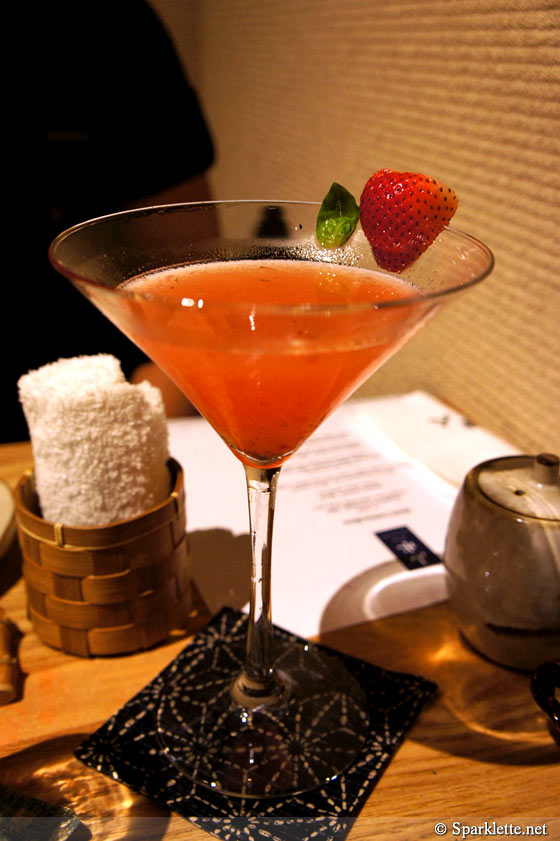 Vodka, umeshu strawberries and basil cocktail