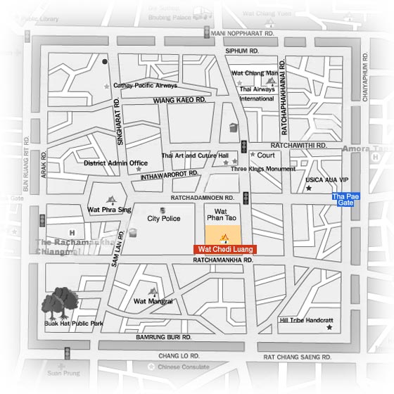 Map of Wat Chedi Luang temple in Old City, Chiang Mai, Thailand
